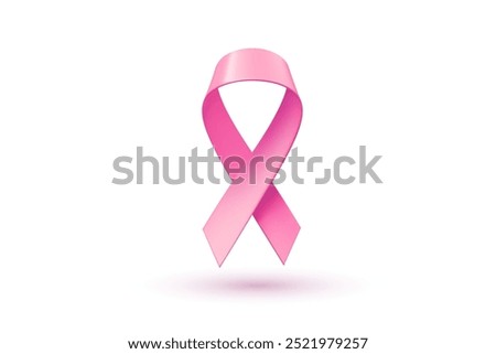 Vector illustration of shine breast cancer pink realistic ribbon with shadow. 3d design for awareness month campaign banner. Symbol of breast cancer awareness with loop on white color background