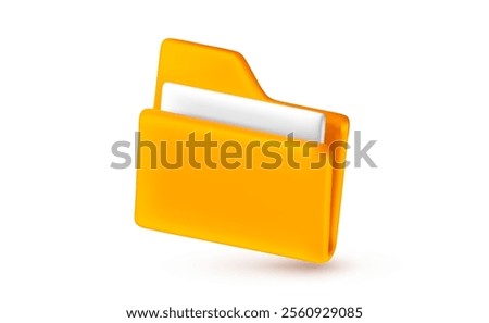 Vector business realistic illustration of office yellow paper document folder icon isolated on white background. 3d cartoon style concept design of computer file folder archive. Digital portfolio