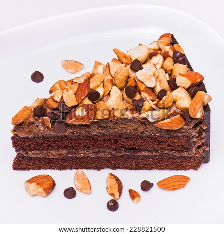 Cake with almonds, chocolate