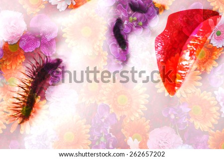 Double Exposure photo Face of woman with flowers layers.