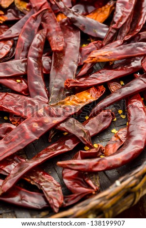Sun-dried cayenne pepper (a.k.a. chili spur pepper or long red pepper)