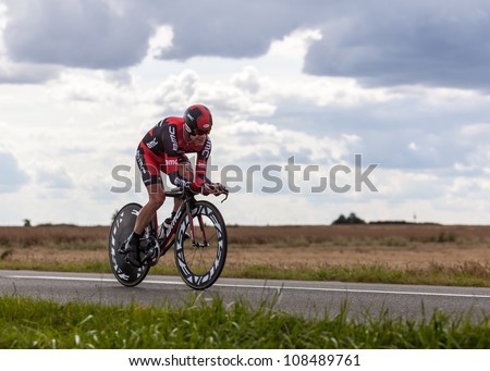 BEAUROUVRE,FRANCE,JUL 21:The Australian cyclist Evans Cadel from BMC Racing Team pedaling during the 19th stage of Le Tour de France 2012- a time trial  between Bonneval and Chartres  on July 21 2012.