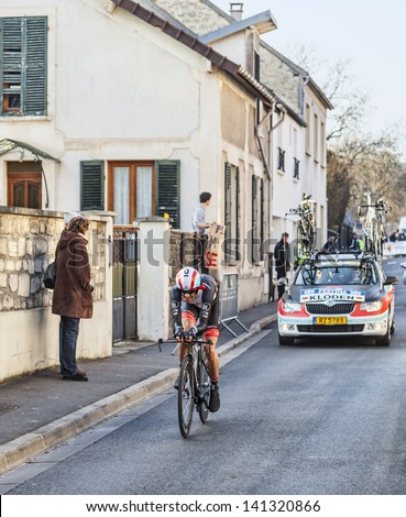 HOUILLES,FRANCE-MARCH 3: The German cyclist Andreas KlÃ?Â?Ã?Â¶den from Radioshack Leopard Team, riding during the prologue of the cycling road race Paris- Nice 2013 in Houilles on March 3rd 2013.