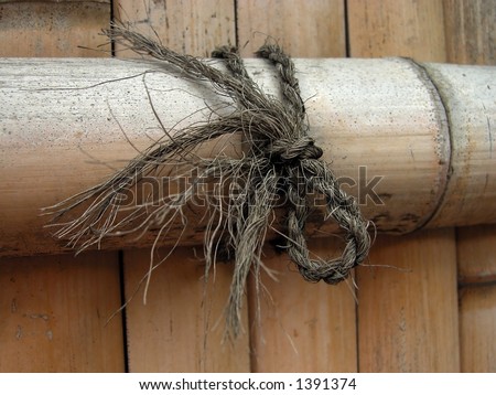 Bamboo wood fence detail-focus on the knot,the fence in background is blurred