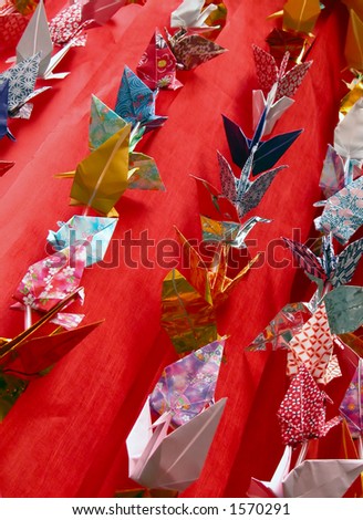 Detail of some origami decorations specific for Tanabata Matsuri(stars festival) held in every summer in Sendai ,Japan