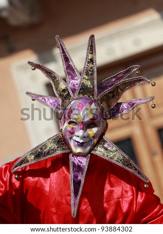 VENICE, ITALY-FEBRUARY 26: Unidentified person in Venetian mask at Sestiere Castello participates in the Carnival of Venice on February 26, 2011 in Venice, Italy. In 2012 the Carnival will be between February 11-21.