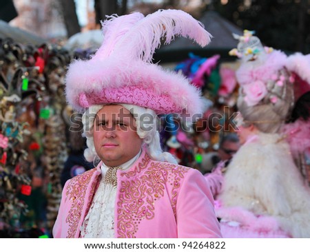 VENICE, ITALY-FEBRUARY 26:Unidentified man at St. Mark\'s Square participate in the Carnival of Venice on February 26, 2011. In 2012 the Carnival will be between 11- 21 February.