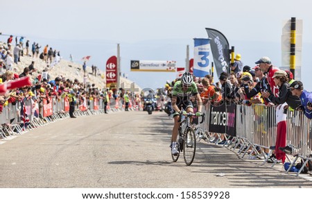 LE MONT VENTOUX, FRANCE-JUL 14:The Dutch cyclist Robert Gesink (Belkin Pro Cycling Team), climbing the last kilometer of the ascension to Mont Ventoux in the stage 15 of Tour of France on July 14 2013