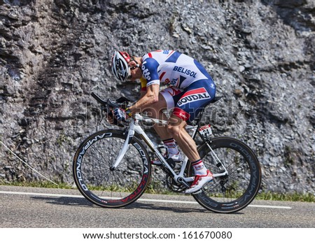 CHORGES, FRANCE- JUL 17: The German cyclist Andre Greipelr from Lotto-Belisol Team pedaling during the stage 17 of Le Tour de France 2013, a time trial between Embrun and Chorges on July 17 2013