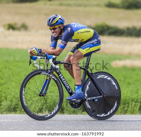 CHORGES, FRANCE- JUL 17:The Spanish cyclist Alberto Contador from Saxo-Tinkoff Team pedaling during the stage 17 of Le Tour de France 2013, a time trial between Embrun and Chorges on July 17 2013