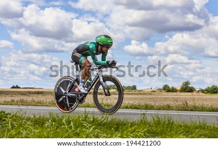 BEAUROUVRE,FRANCE,JUL 21:The Japanese cyclist Yukiya Arashiro from Team Europcar pedaling during the 19 stage- a time trial between Bonneval and Chartres on July 21 2012.