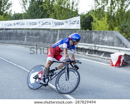 COURSAC,FRANCE-JUL 26: The French cyclist Sylvain Chavanel (IAM Cycling Team ) pedaling during the stage 20 ( time trial Bergerac - Perigueux) of Le Tour de France 2014.