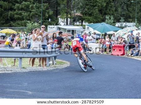 COURSAC,FRANCE-JUL 26:The French cyclist Sylvain Chavanel (IAM Cycling Team ) pedaling during the stage 20 ( time trial Bergerac - Perigueux) of Le Tour de France 2014.