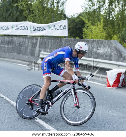 COURSAC,FRANCE-JUL 26:The French cyclist Arnold Jeannesson (FDJ.fr Team) pedaling during the stage 20 ( time trial Bergerac - Perigueux) of Le Tour de France 2014.