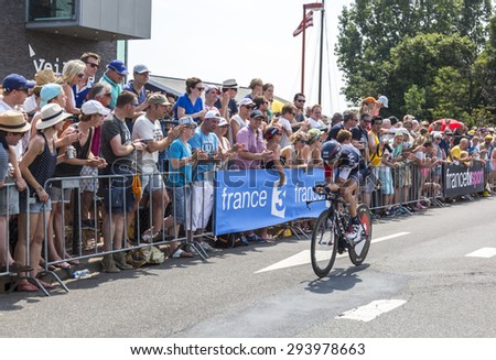 UTRECHT,NETHERLANDS JUL 4:  The Swiss cyclist Marcel Wyss of IAM Cycling Team riding during the first stage (time trial ) of Le Tour de France 2015 in Utrecht,Netherlands on 04 July 2015.