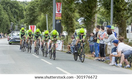 PLUMELEC,FRANCE - JUL 12: Team Cannondale-Garmin riding the Team Time Trial stage between Plumelec and Vannes, during Tour de France on 12 July, 2015.