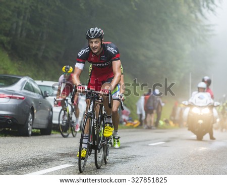 COL DU PLATZERWASEL,FRANCE - JUL 14: The cyclist Marcus Burghardt of BMC Racing Team, climbing the mountain pass Platzerwasel in Vosges Mountains during Le Tour de France on July 14 2014