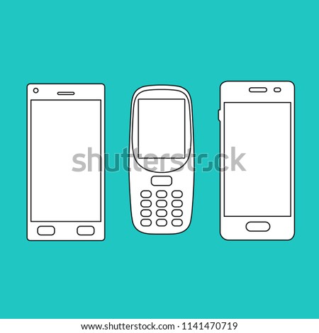 Black and white vector illustration phone mockup blank screen outline