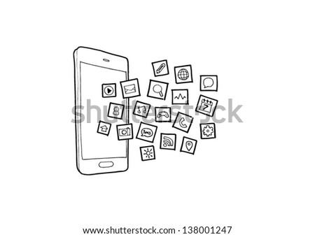 Hand drawn illustration of mobile phone application icons