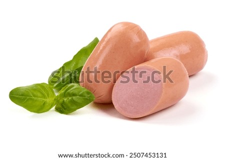 Image, Stock Photo White sausage boiled in a ceramic pot. Bavarian veal sausage. German traditional food