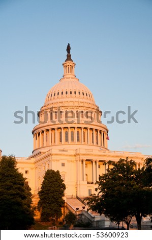 The US Capitol at sunset in vertical