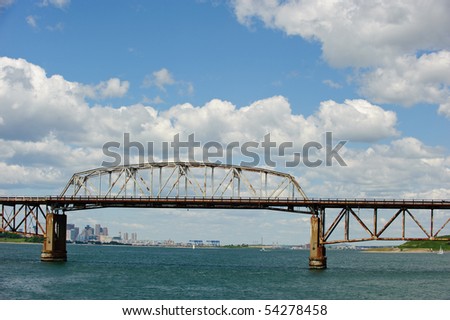 The bridge to Long Island in Boston Harbor in horizontal