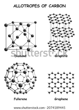 Allotropes of Carbon Infographic Diagram showing different forms including diamond graphite fullerene and graphene of carbon element for chemistry science education poster