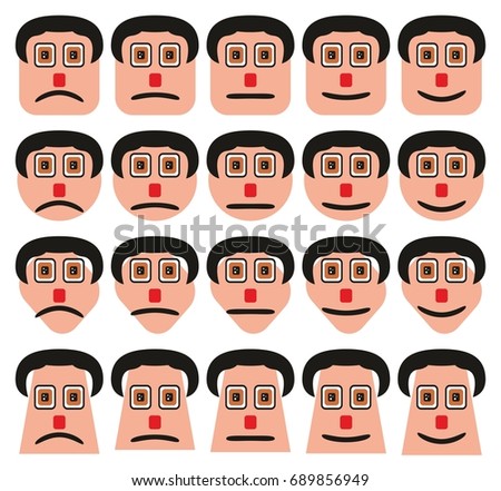 Faces Expressions Icons Set with different shapes including square circle diamond rectangular for social media and web symbols collection
