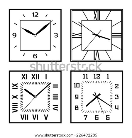 Set of different clock faces. Editable Clock, easily remove and replace hands and design.