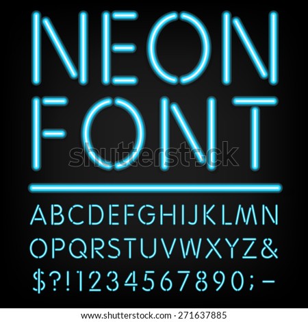 Neon Light Alphabet Vector Font. Type Letters, Numbers And Punctuation ...