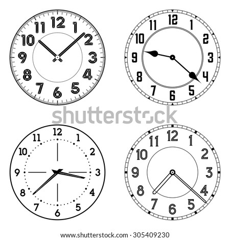 The set of different clock faces.Round shape. Easily remove and replace hands, design.