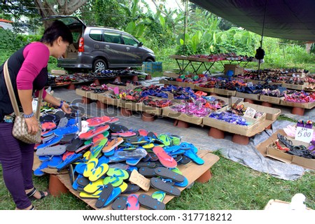 Tamparuli Sabah Malaysia - September 16, 2015 : Scene at traditional local marketplace called Tamu, an occasion for local meet, trade foods and goods on September 16, 2015 in Tamparuli Sabah.