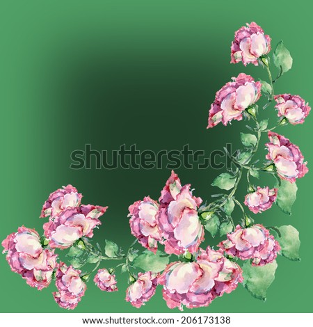 Area of roses, compliments, on a green background, stretching
