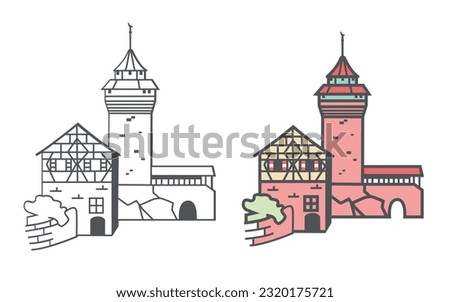 Illustration of Nuremberg Castle, isolated elements on the neutral background.