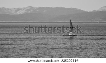 LAKE TAHOE, NEVADA/UNITED STATES - AUGUST 24, 2014: Sailing on Lake Tahoe, photographed on August 24, 2014 at Lake Tahoe, Nevada.