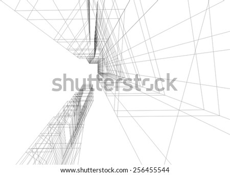 Modern architectural drawing. Architecture background. Skyscraper building