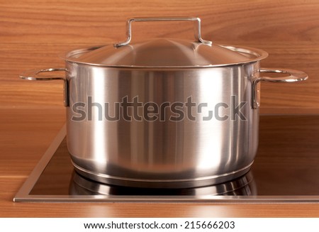 Picture of an stainless steel cooking pot in the kitchen