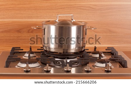 Picture of an stainless steel cooking pot in the kitchen