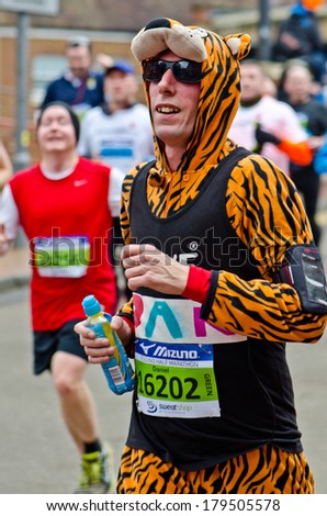 Reading,United Kingdom-March 2:The 31st Reading Half Marathon ,up to 16,500 runners making their way around the 13.1 mile course on March 02,2014 in Reading ,England