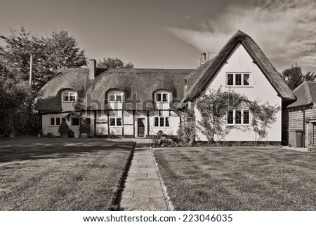 Retro style black and white old English house