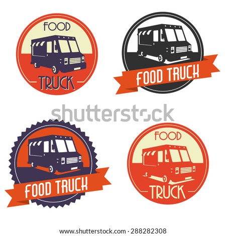 Different logos of food truck, the logos have a retro look