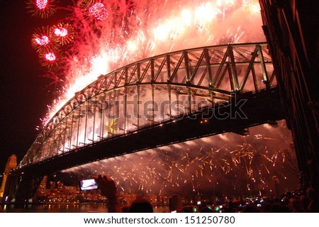 SYDNEY - JANUARY 1: News years eve celebrations at Harbour Bridge, attended by almost 1 Million people from all over the world.on January 1, 2013