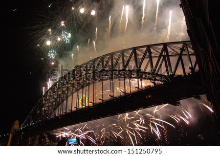 SYDNEY - JANUARY 1: News years eve celebrations at Harbour Bridge, attended by almost 1 Million people from all over the world.on January 1, 2013