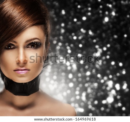 Fashion Art Girl Portrait. Punk Style Model. Vamp Style. Glamour Women, over sparkling background