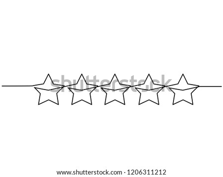 Continuous one line drawing. Five stars customer product rating review icon. Vector illustration