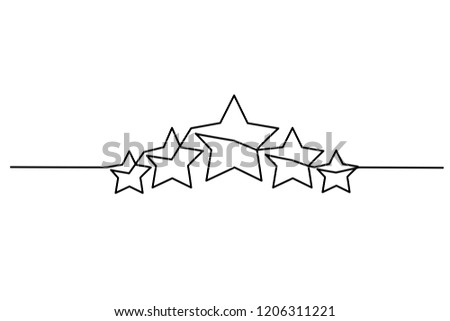 Continuous one line drawing. Five stars customer product rating review icon. Vector illustration