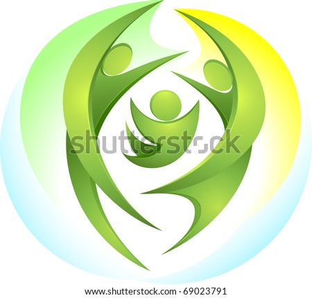 Eco-icon with happy green family