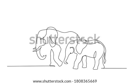 Elephant with baby symbol. Continuous one line drawing. Logo of the elephant. Vector illustration