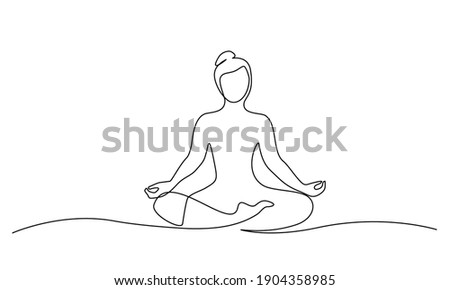 Woman sitting in lotus pose yoga. Continuous one line drawing. Vector illustration