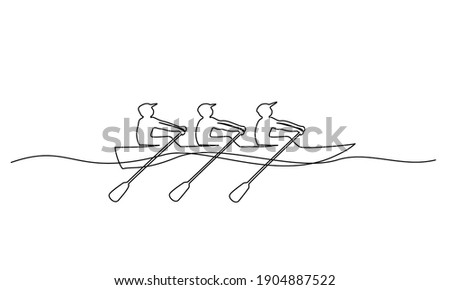 Team member rowing boat Teamwork concept. Continuous one line drawing design. Vector illustration